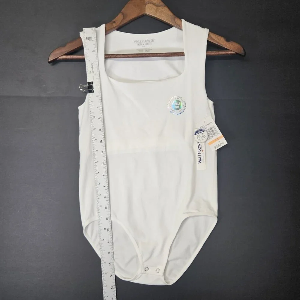 WallFlower Women's Sz S/M White Bodysuit Snap Button Square Neck W/ Inner Suppor